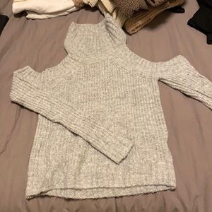 Olivaceous Grey high neck open shoulder sweater